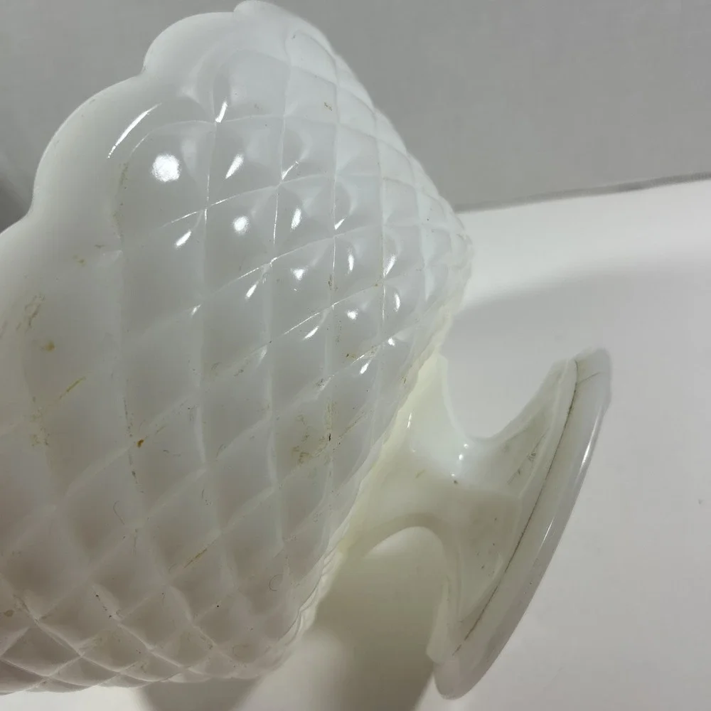 Vintage White Milk‎ Glass Fruit Bowl Raised Pattern